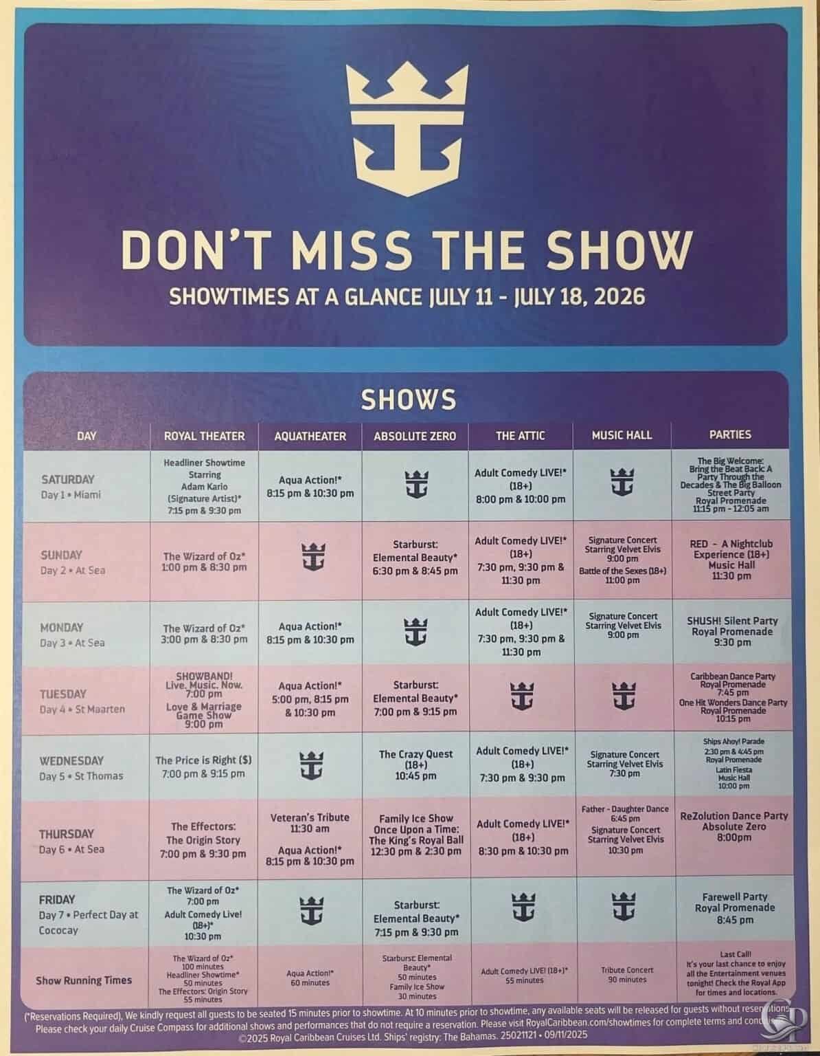 Icon of the Seas Entertainment Schedule
