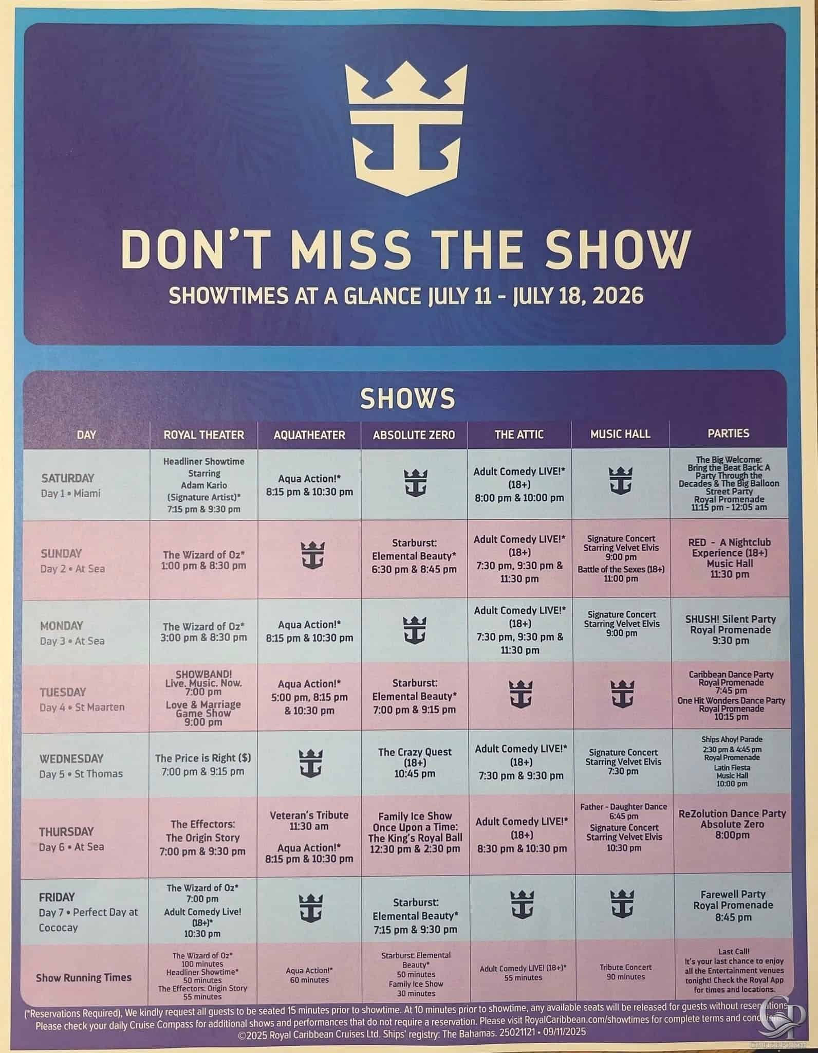 Icon of the Seas Entertainment Schedule