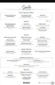 MSC Gala Dinner Menu: What to Expect