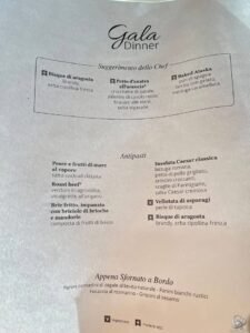 MSC Meraviglia Gala Dinner Menu
