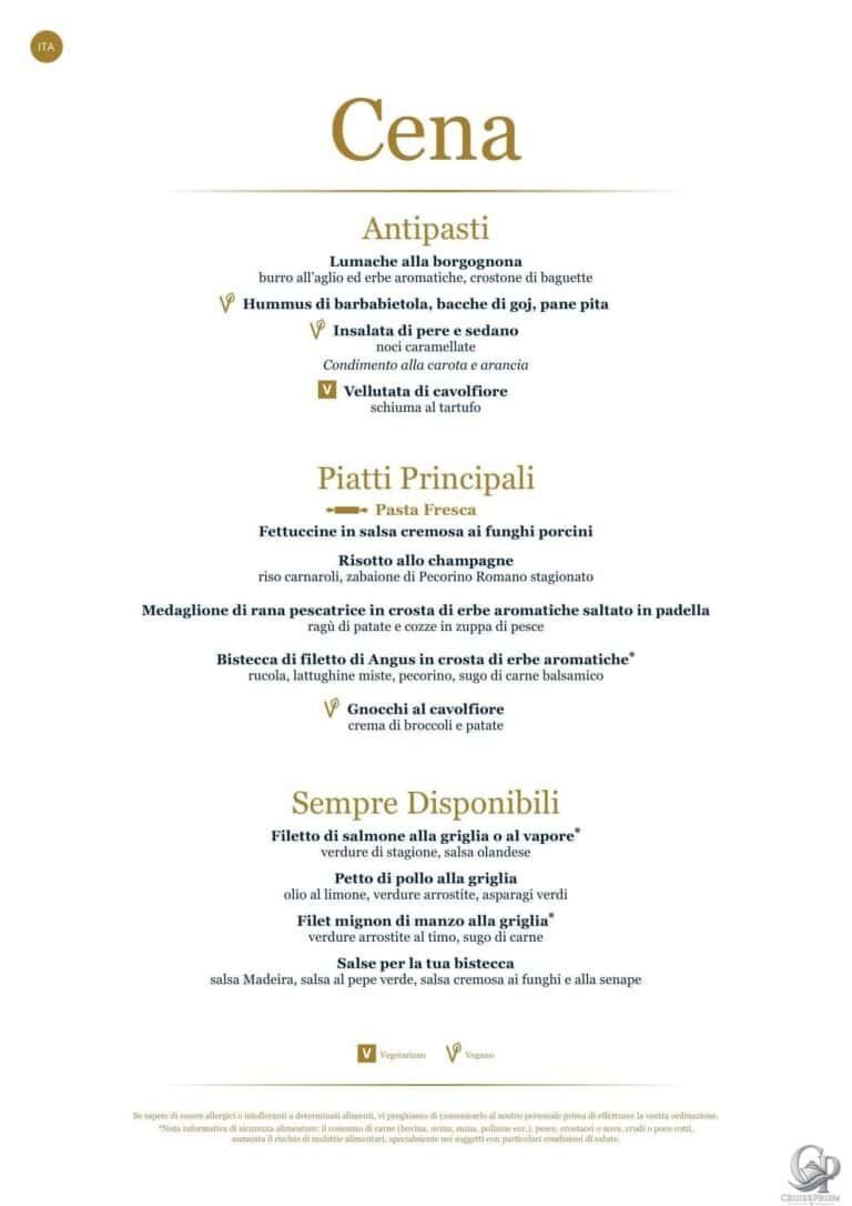 MSC Meraviglia Yacht Club Menus: Breakfast, Lunch & Dinner