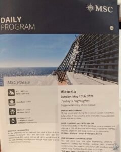 MSC Poesia Daily Planner: Alaska Cruise Activities, Entertainment & Victoria Port Day