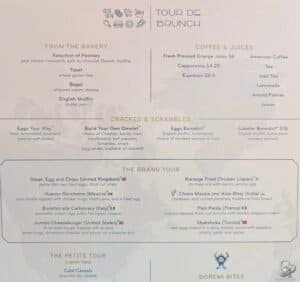 MSC Poesia Tour de Brunch Menu