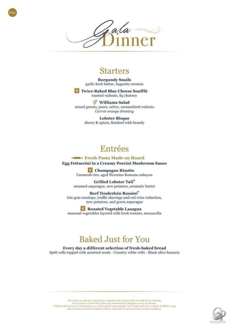 MSC Poesia Yacht Club Menus: Breakfast, Lunch & Dinner