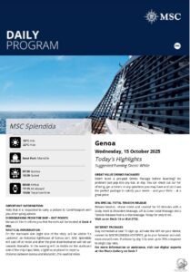 MSC Splendida Daily Program: Genoa Port Day