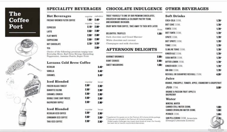 Marella Cruises Coffee Port Menu Guide