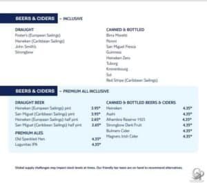 Marella Cruise Line Drinks Menu & Premium All Inclusive Guide