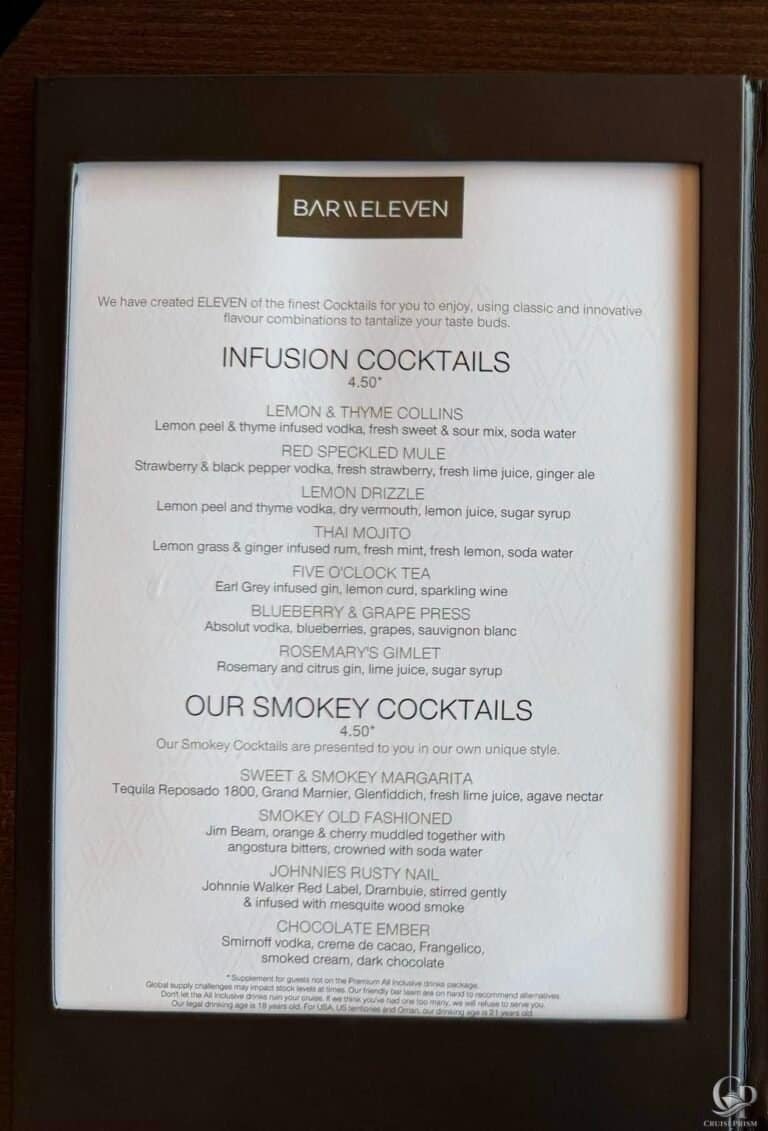 Marella Discovery 2 Bar Eleven Drinks Menu