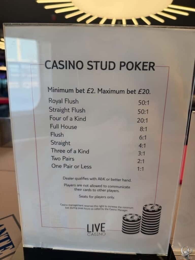 Marella Discovery 2 Casino Stud Poker Rules and Progressive Jackpot