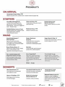 Marella Discovery 2 Piccadilly’s Restaurant Menu