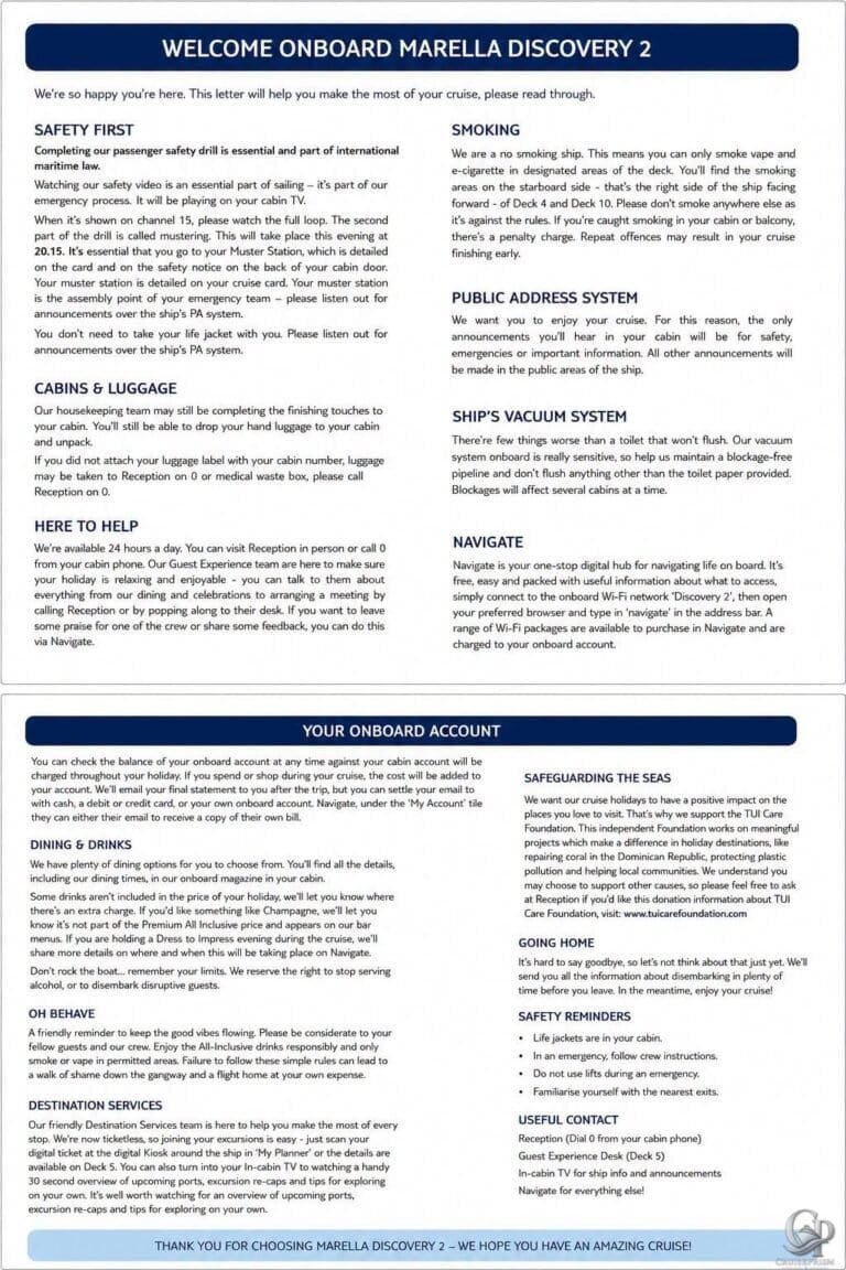 Marella Discovery 2 Welcome Onboard Information Guide