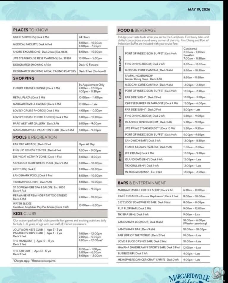 Margaritaville at Sea Islander Hours Guide: Dining, Bars, Pools & Venue Schedule