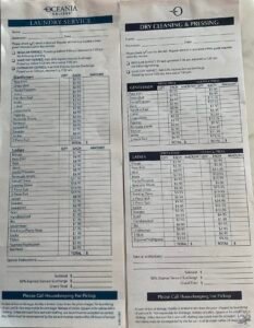 Oceania Cruises Laundry Prices and Dry Cleaning Guide