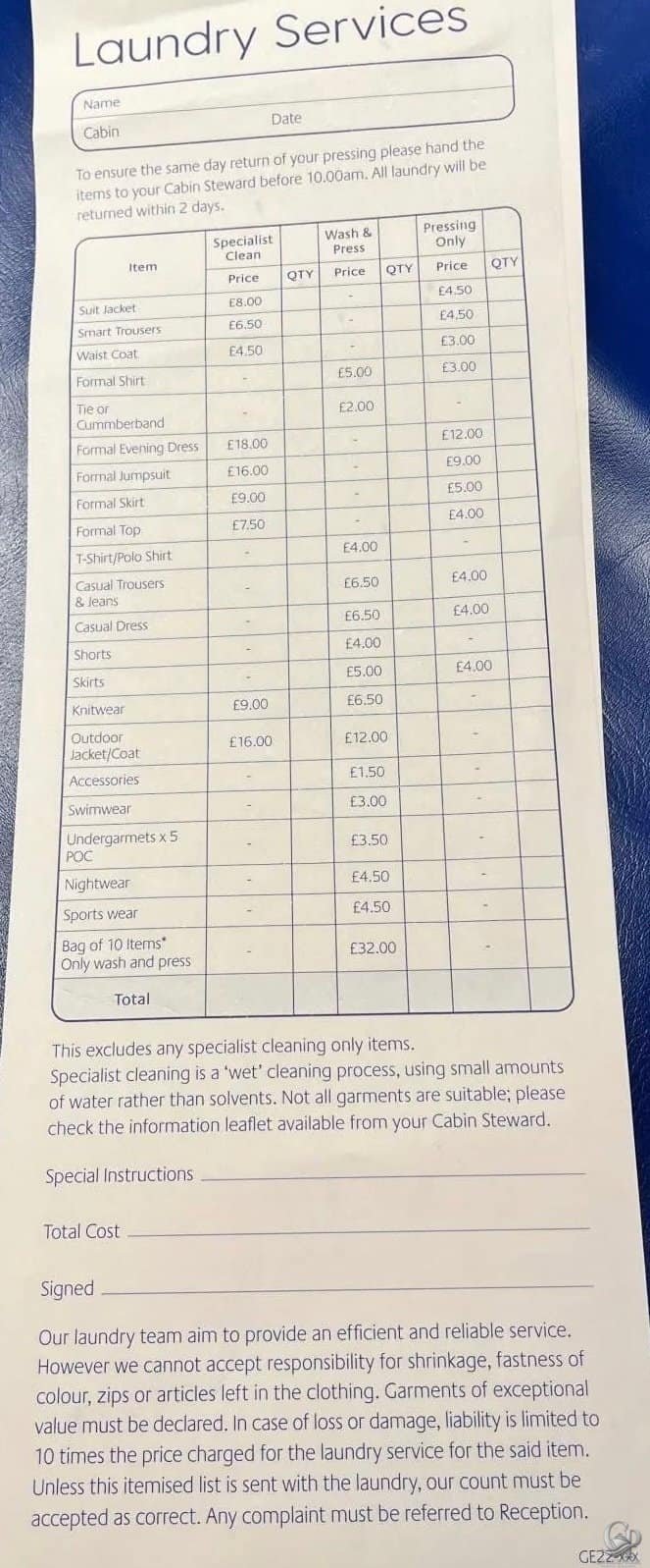 P&O Cruises Laundry Prices & Onboard Laundry Service Guide