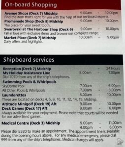P&O Arvia Opening Times Guide (Restaurants, Bars, Shops & Facilities)
