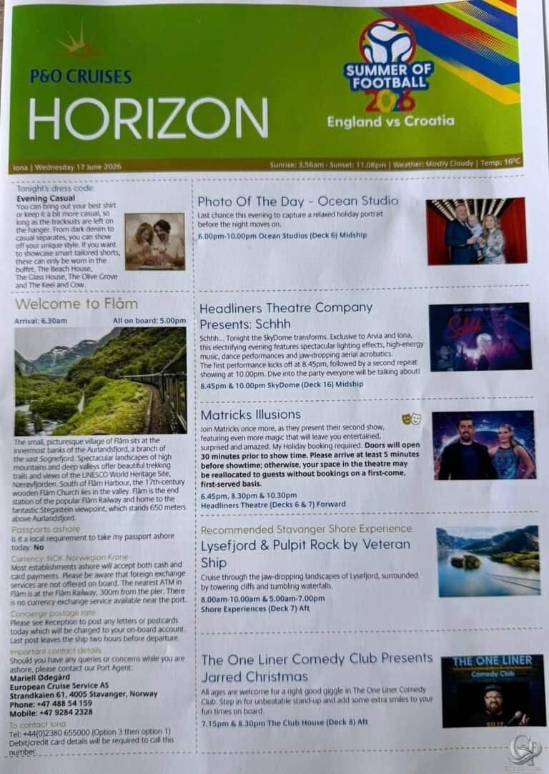 P&O Iona Horizon Daily Programs