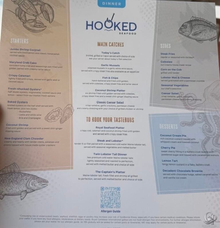 Royal Caribbean Hooked Seafood Menu & Drink Prices
