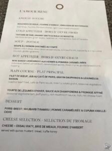 Scenic Gem L’Amour Dinner Menu