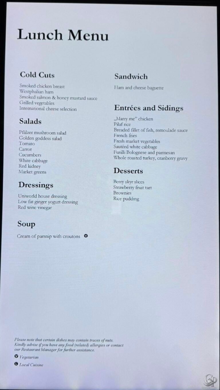 Uniworld S.S. Victoria Menus: Lunch, Dinner and Golden Celebration