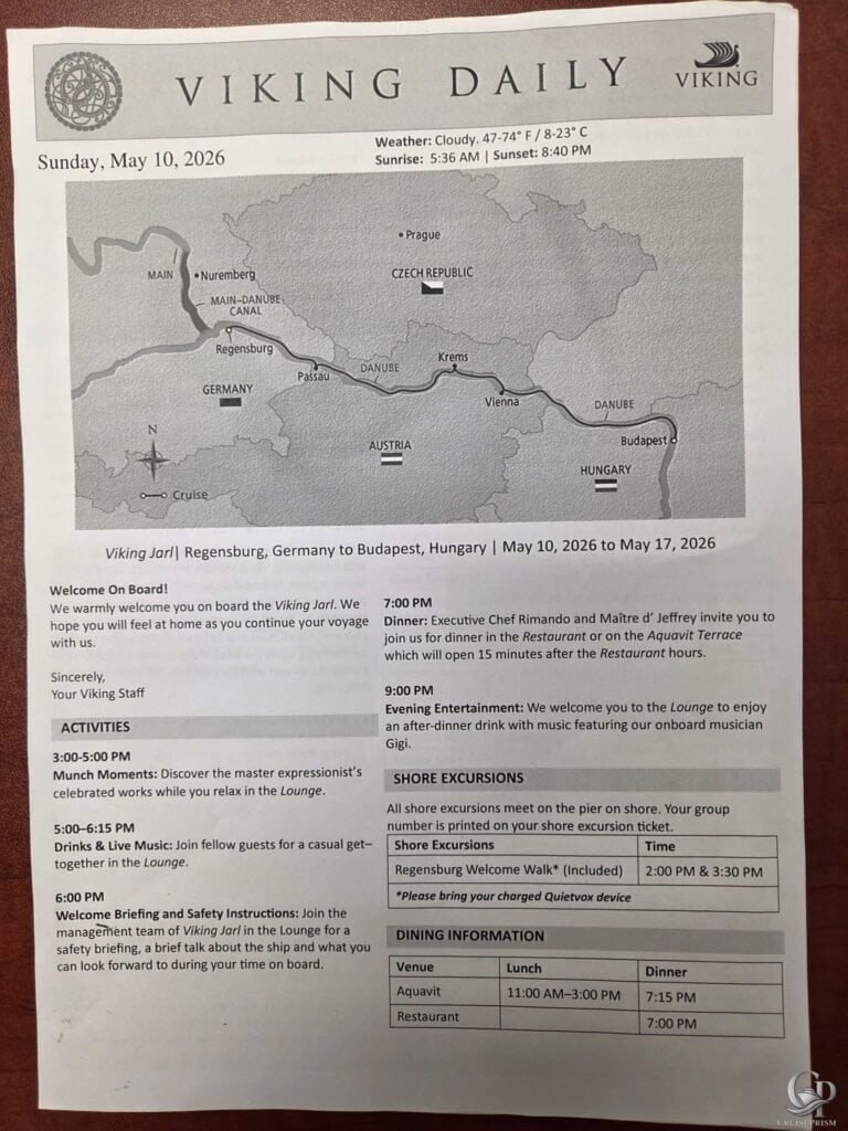 Viking Jarl Viking Daily Regensburg to Budapest: Complete Daily Programs for the Danube Waltz River Cruise