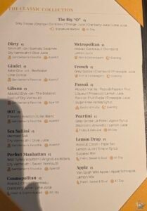 Oceania Cruises Bar Menu with Drink Prices