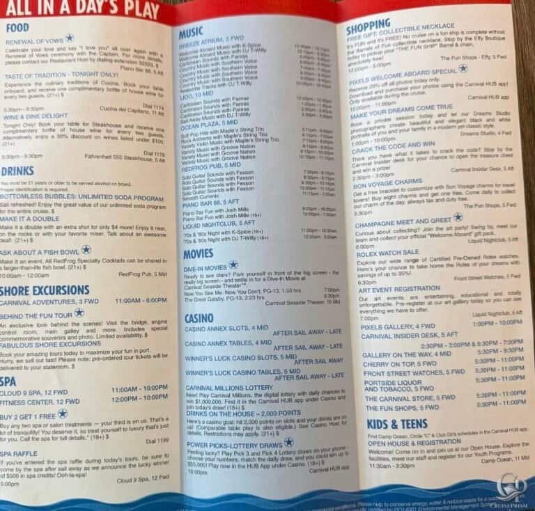 Carnival Breeze FunTimes Daily Programs: Cozumel, Progreso & Sea Days