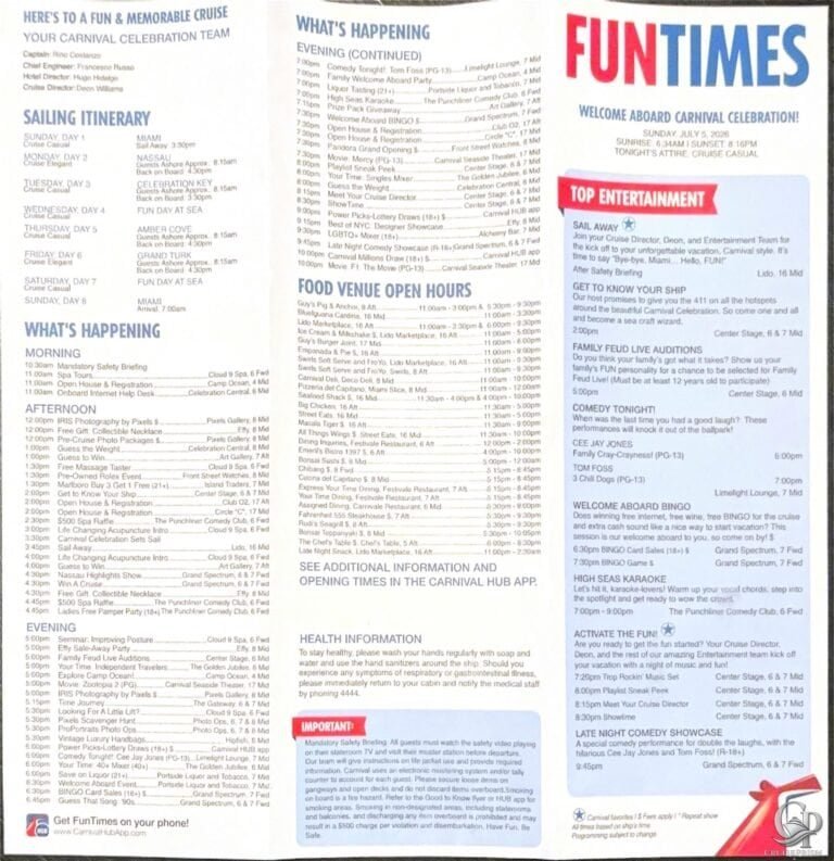 Carnival Celebration Fun Times Daily Programs
