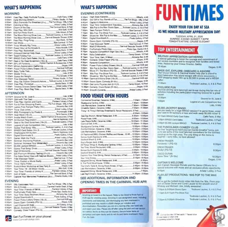 Carnival Conquest FunTimes Daily Programs