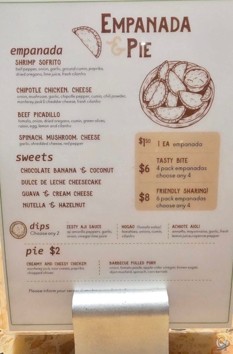 Carnival Cruise Empanada & Pie Menu and Prices