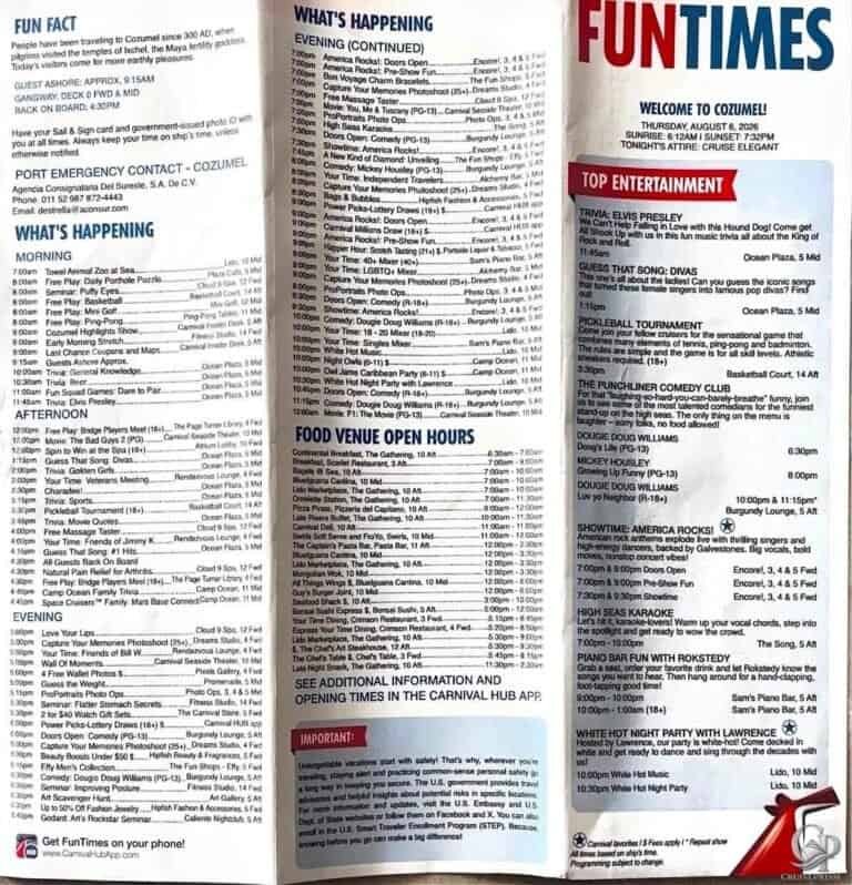 Carnival Dream FunTimes: Western Caribbean Daily Programs