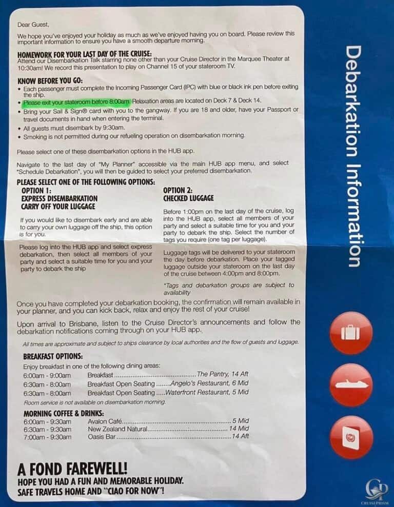 Carnival Encounter Disembarkation Guide (Brisbane) – What to Expect on the Last Morning of Your Cruise