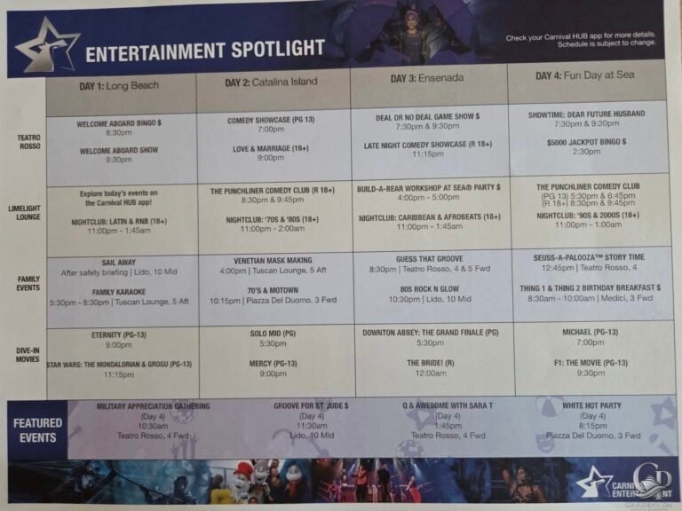 Carnival Firenze Entertainment Schedule and Activities Guide