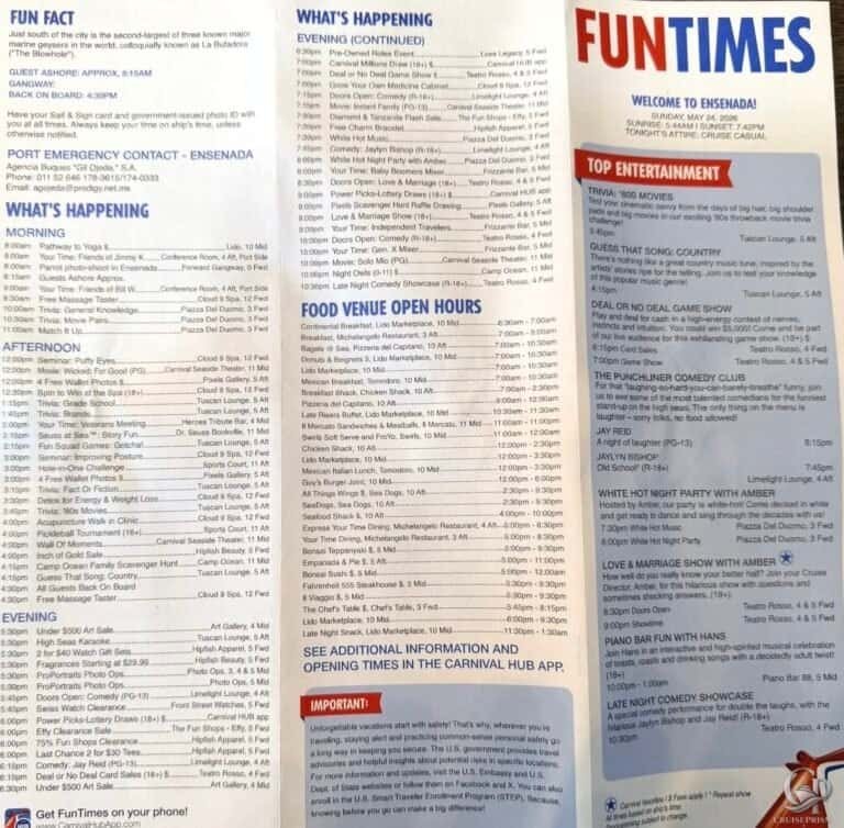 Carnival Firenze FunTimes Daily Programs: 3-Day Cruise