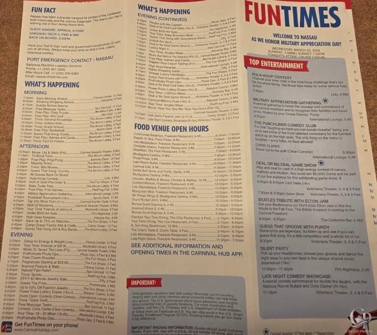 Carnival Freedom FunTimes Daily Programs