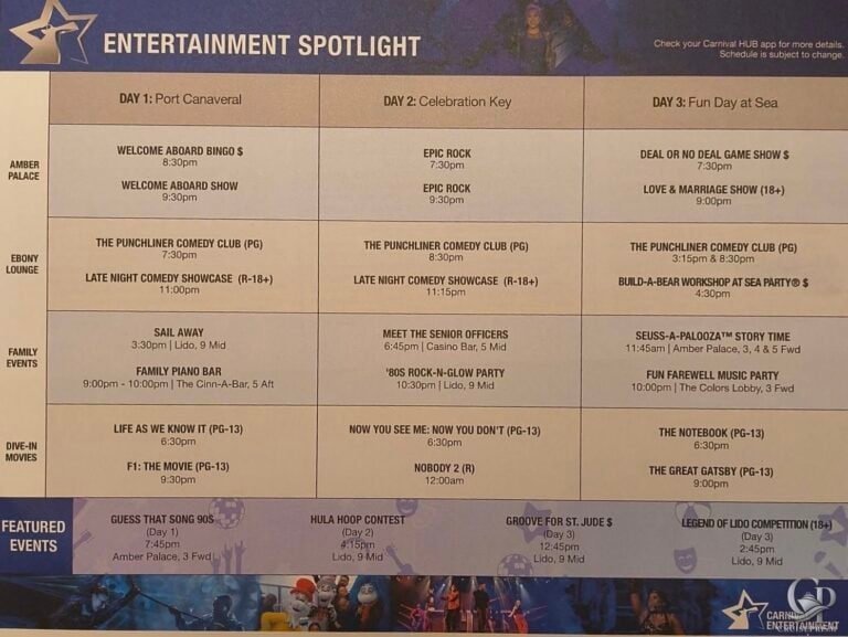 Carnival Glory Entertainment Schedule