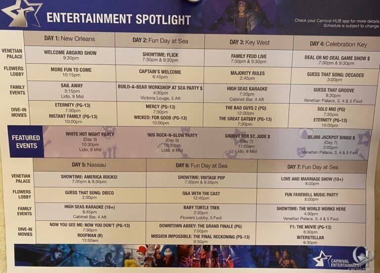 Carnival Liberty Entertainment Schedule