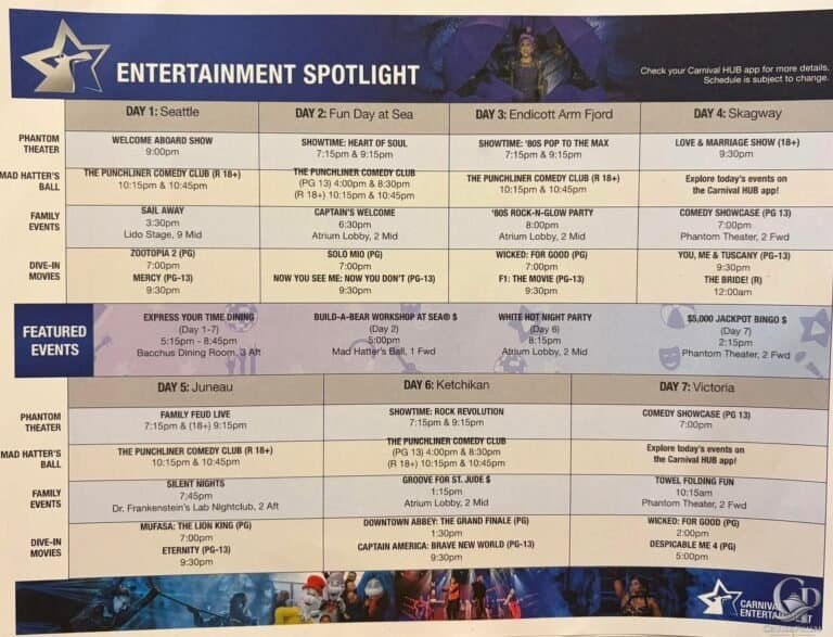 Carnival Miracle Entertainment Schedule