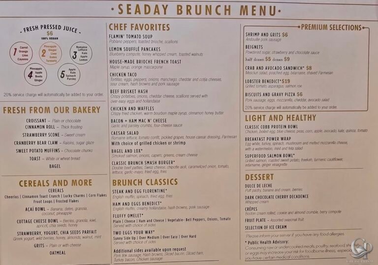 Carnival Sea Day Brunch Menu