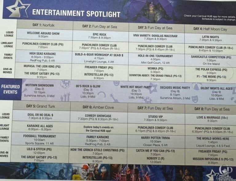 Carnival Sunshine Entertainment Schedule