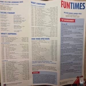 Carnival Vista FunTimes Daily Programs