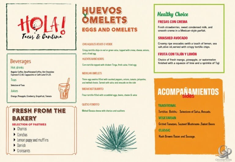 MSC Cruises Hola! Tacos & Cantina Breakfast Menu