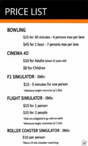 MSC Meraviglia Bowling, Cinema & Simulator Prices