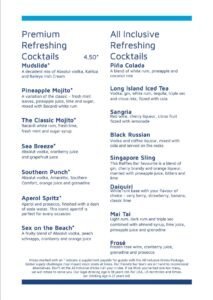 Marella Cruises Pool Bar Drinks Menu and Prices