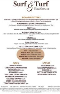 Marella Cruises Surf & Turf Steakhouse Menu