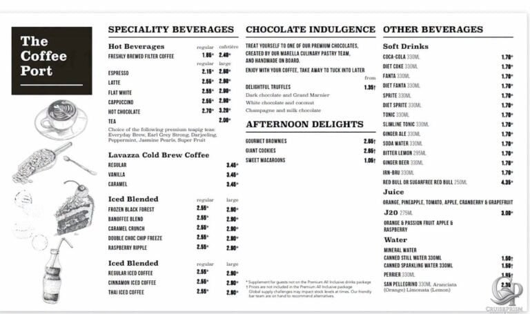 Marella Discovery 2 Coffee Port Menu