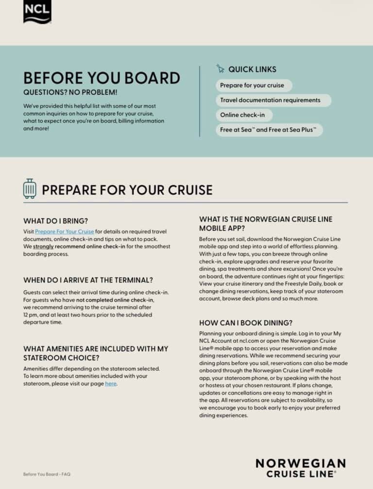 Norwegian Cruise Line Before You Board FAQ and Cruise Preparation Guide
