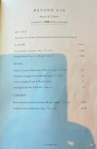 P&O Cruises Anderson’s Bar Menu and Drink Prices