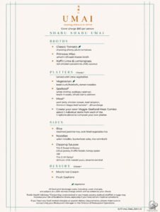 Princess Cruises Umai Hot Pot Menu and Prices