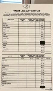 Regent Seven Seas Valet Laundry Service Prices