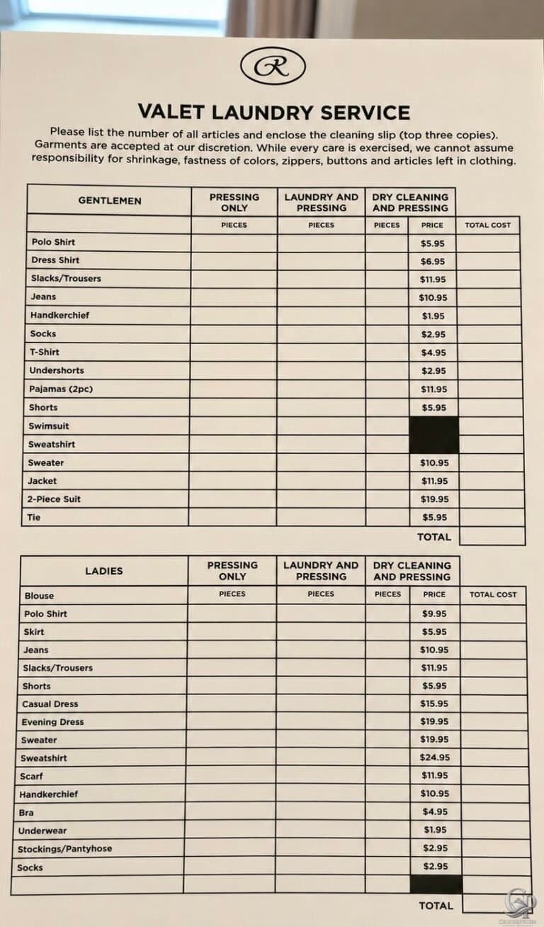 Regent Seven Seas Valet Laundry Service Prices